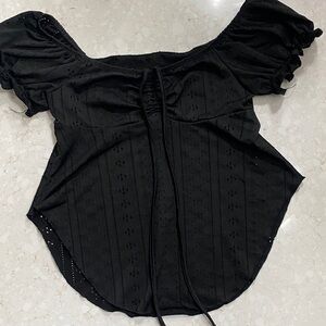 SHEIN Black Ruched Off-Shoulder Blouse B1-04